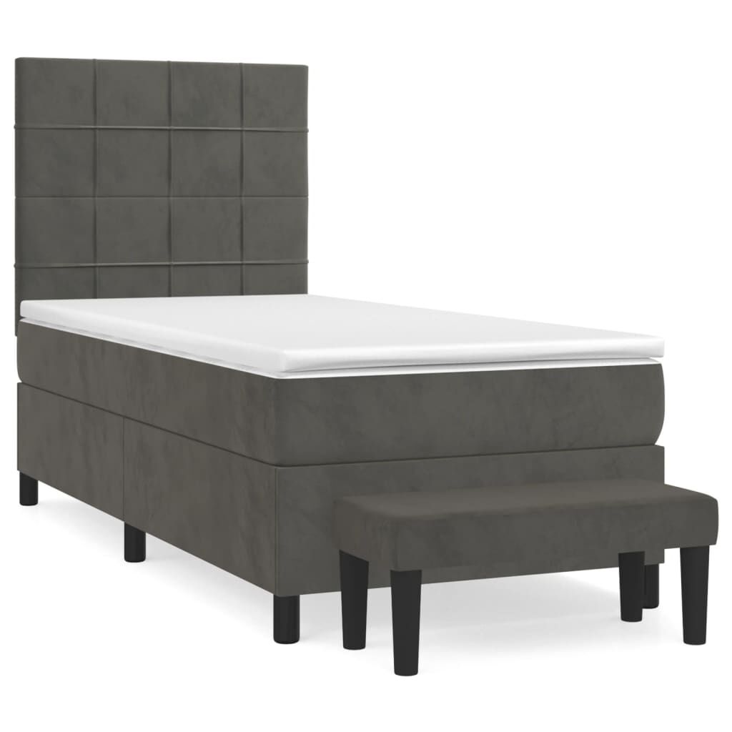 vidaXL Κρεβάτι Boxspring με Στρώμα Σκούρο Γκρι 90x190 εκ. Βελούδινο