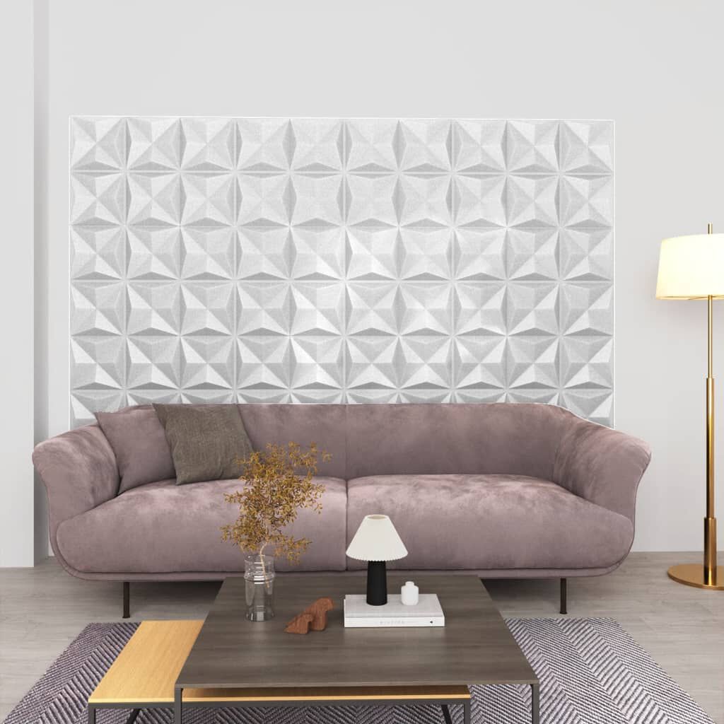 vidaXL Πάνελ Τοίχου 3D 12 τεμ. Λευκό Origami 50 x 50 εκ. 3 μ²