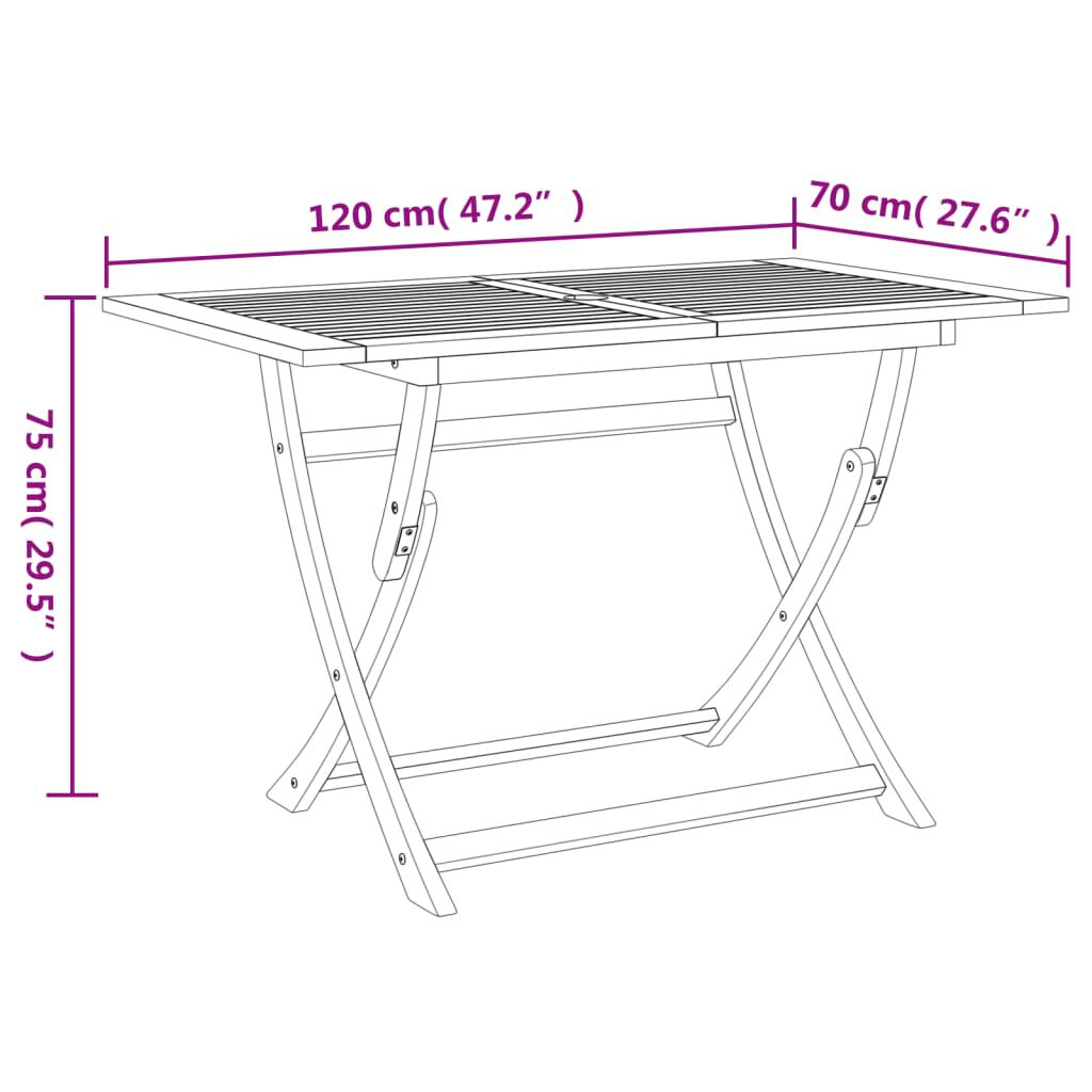 vidaXL Τραπέζι Κήπου Πτυσσόμενο 120x70x75 εκ. Μασίφ Ξύλο Ακακίας