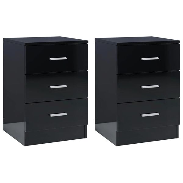 vidaXL Κομοδίνα 2 τεμ. Γυαλιστερό Μαύρο 38x35x56 εκ. από Μοριοσανίδα