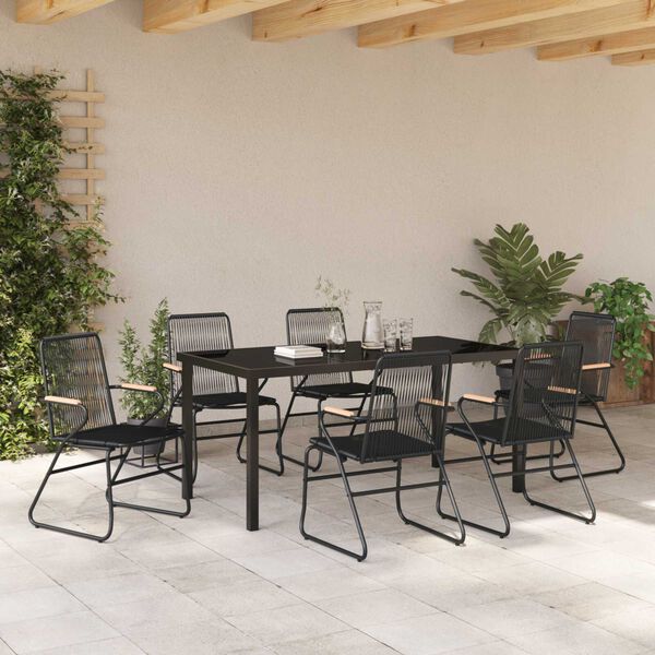 vidaXL Σέτ φαγητού για κήπο 7 pcs Μαύρο PVC ρατάν