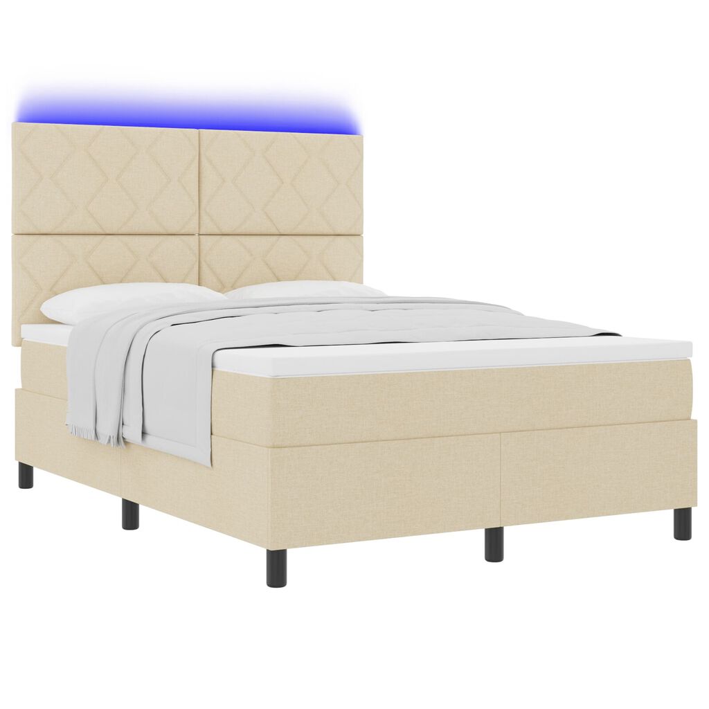 vidaXL Κρεβάτι Σπαστής Βάσης με Στρώμα & LED Μπεζ 140x200 εκ. Ύφασμα
