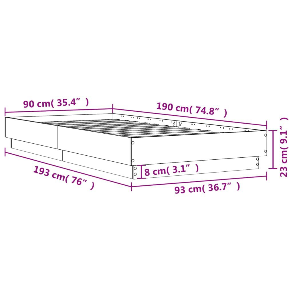 vidaXL Πλαίσιο Κρεβατιού με λυχνίες LED Γκρι sonoma 90 x 190 εκ.