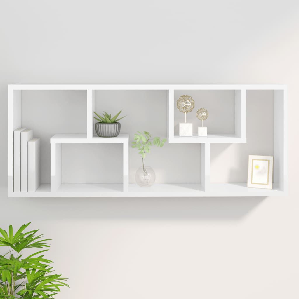 vidaXL Ραφιέρα Τοίχου Γυαλιστερό Λευκό 36 x 16 x 90 εκ. από Επεξ. Ξύλο