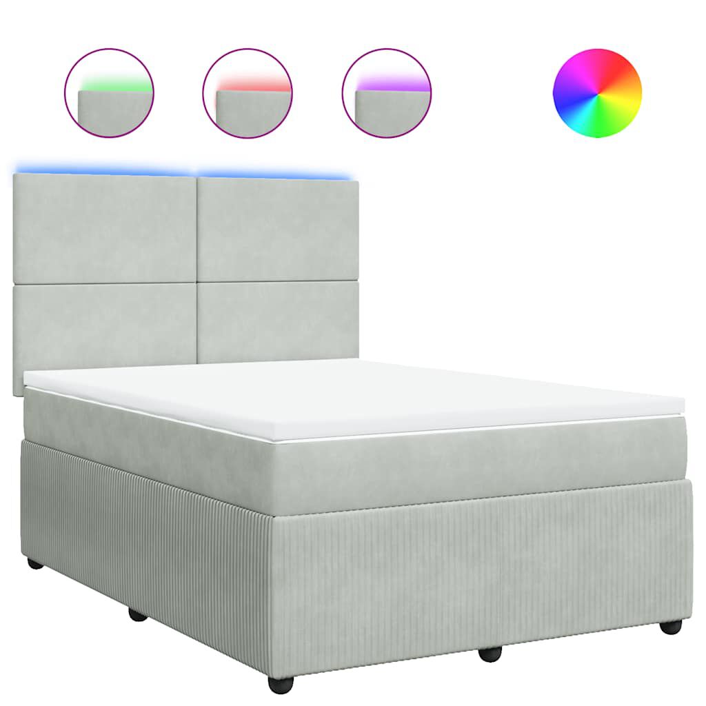vidaXL Κρεβάτι Boxspring με Στρώμα Ανοιχτό Γκρι 140x200 εκ. Βελούδινο