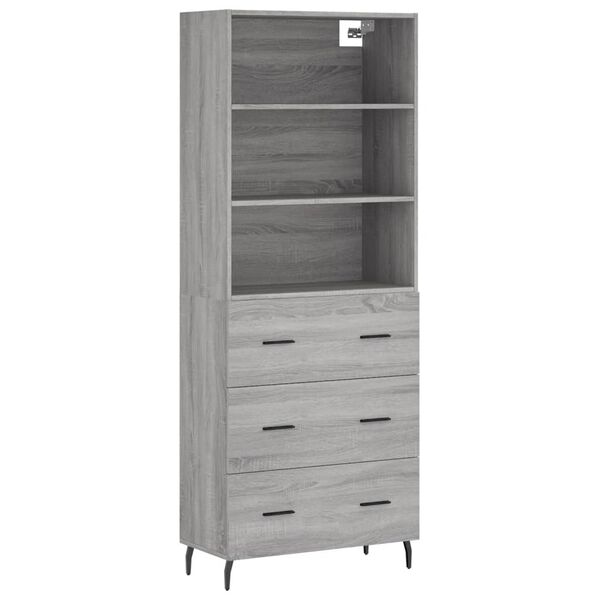 vidaXL Ντουλάπι Γκρι Sonoma 69,5 x 34 x 180 εκ. Επεξεργασμένο Ξύλο