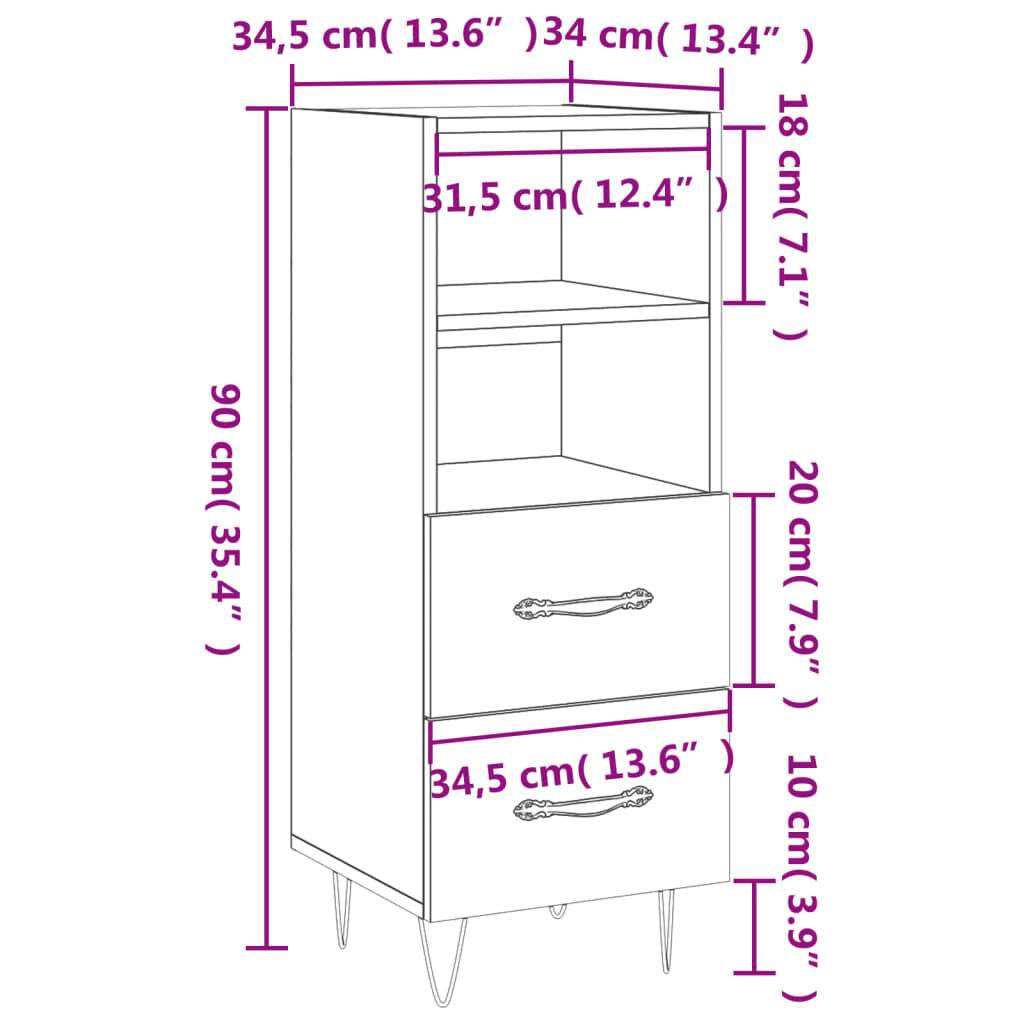 vidaXL Ντουλάπι Καπνιστή Δρυς 34,5 x 34 x 90 εκ. Επεξεργασμένο Ξύλο
