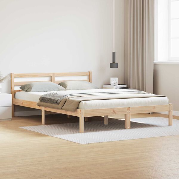 vidaXL Κρεβάτι με κεφαλάρι Καφέ 210 x 140 εκ Μασίφ ξύλο πεύκου