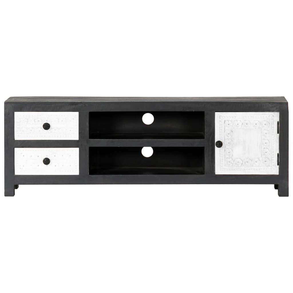 vidaXL Έπιπλο Τηλεόρασης Σκαλιστό Γκρι/Λευκό 120x30x40 εκ Μασίφ Μάνγκο
