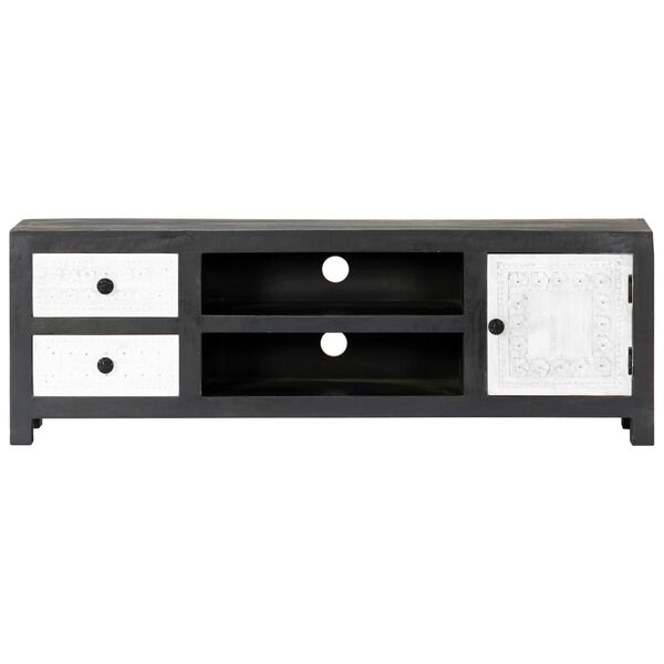 vidaXL Έπιπλο Τηλεόρασης Σκαλιστό Γκρι/Λευκό 120x30x40 εκ Μασίφ Μάνγκο