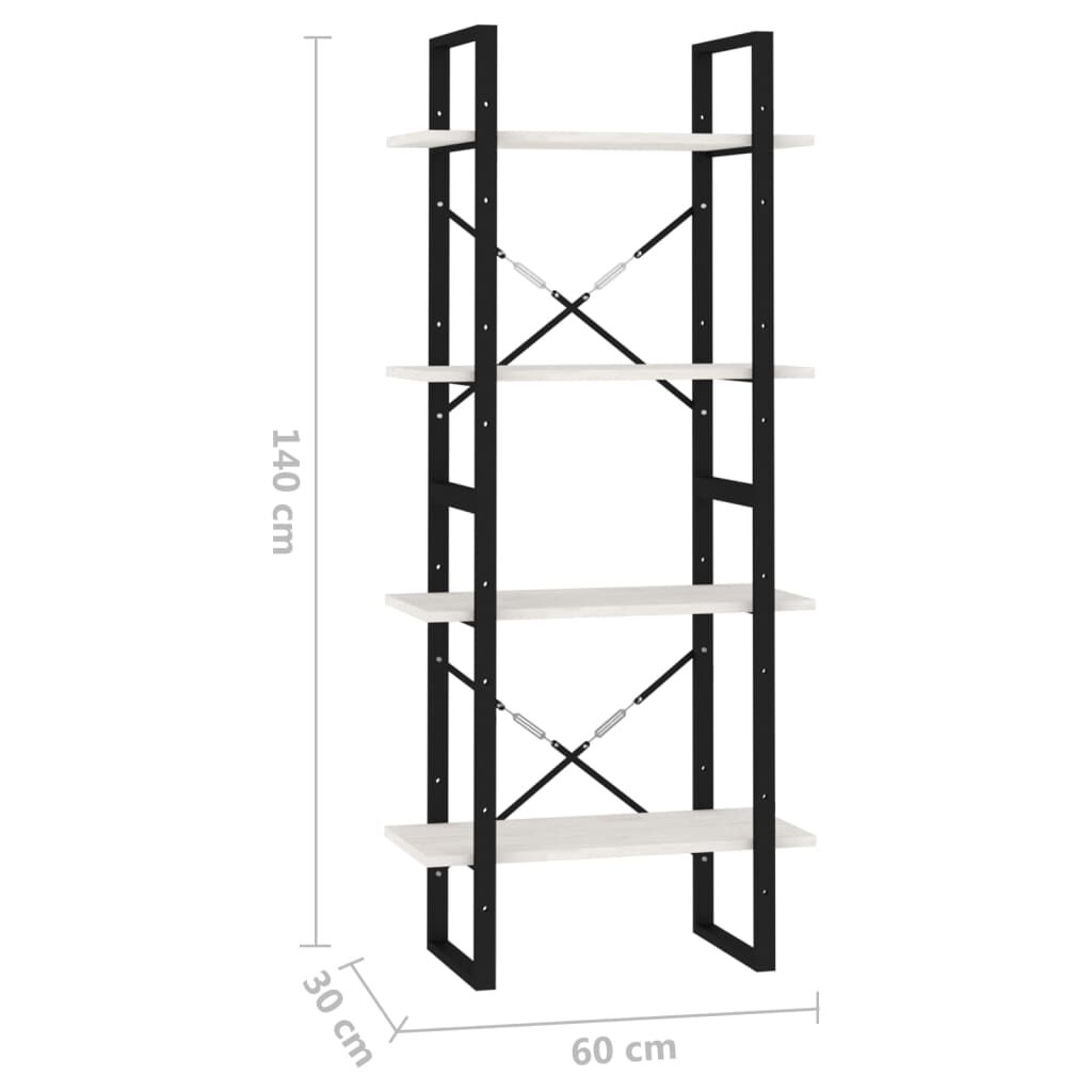 vidaXL Βιβλιοθήκη με 4 Ράφια Λευκή 60x30x140 εκ. από Μασίφ Ξύλο Πεύκου