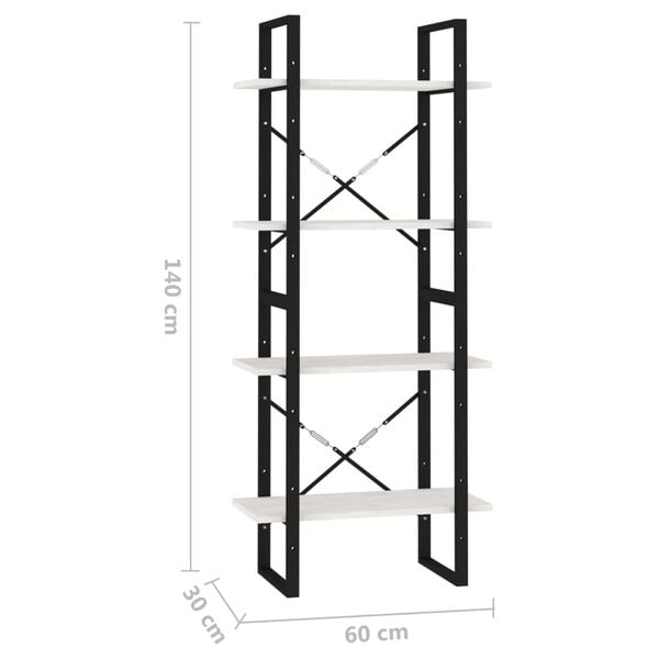 vidaXL Βιβλιοθήκη με 4 Ράφια Λευκή 60x30x140 εκ. από Μασίφ Ξύλο Πεύκου