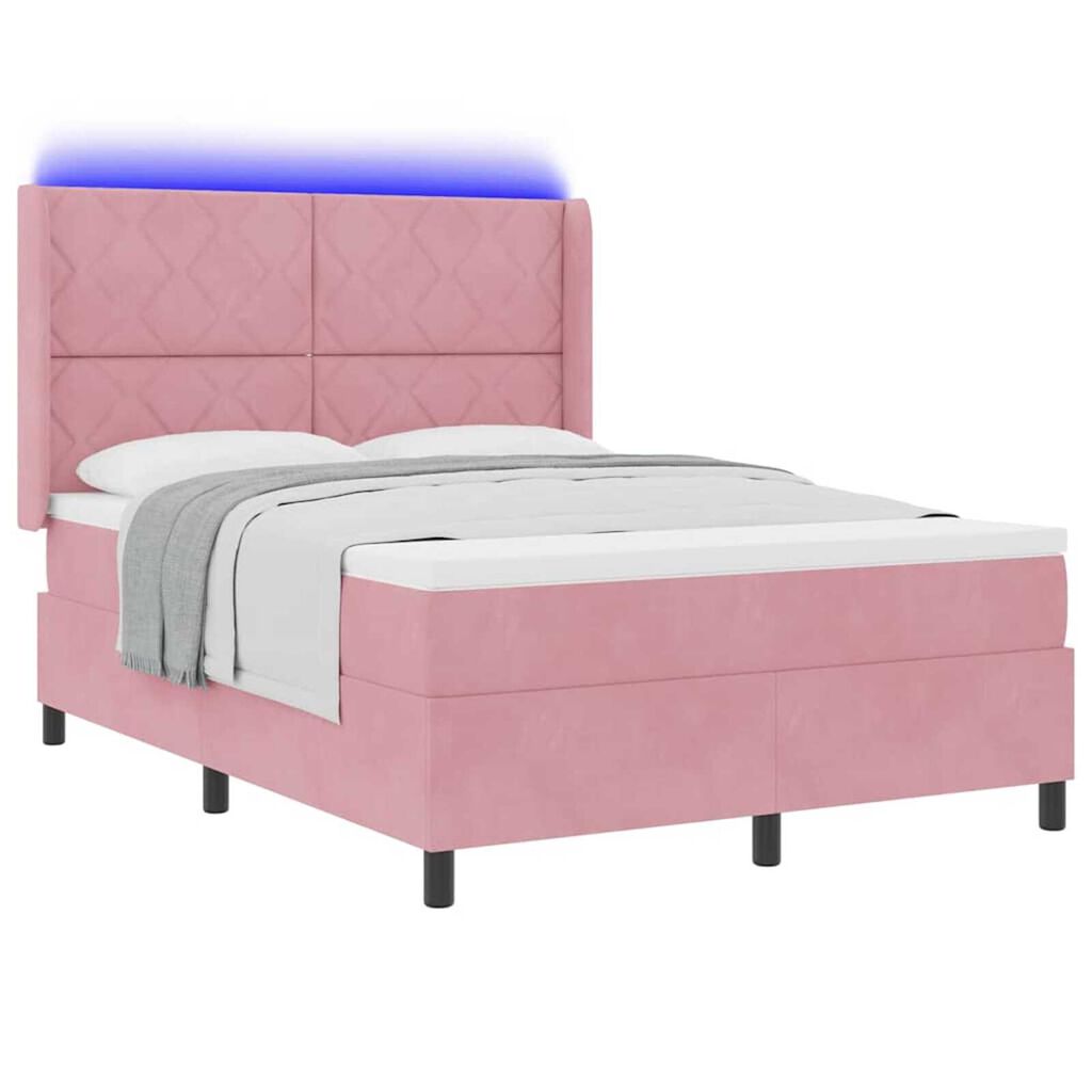 vidaXL Κρεβάτι Box Spring LED με Στρώμα Ροζ 140 x 200 cm Βελούδο