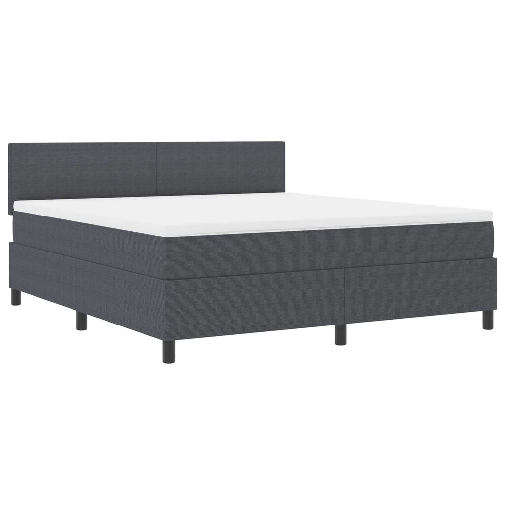 vidaXL Κρεβάτι Box Spring με Στρώμα & LED Σκοτεινό Γκρι Ύφασμα Κοτλέ