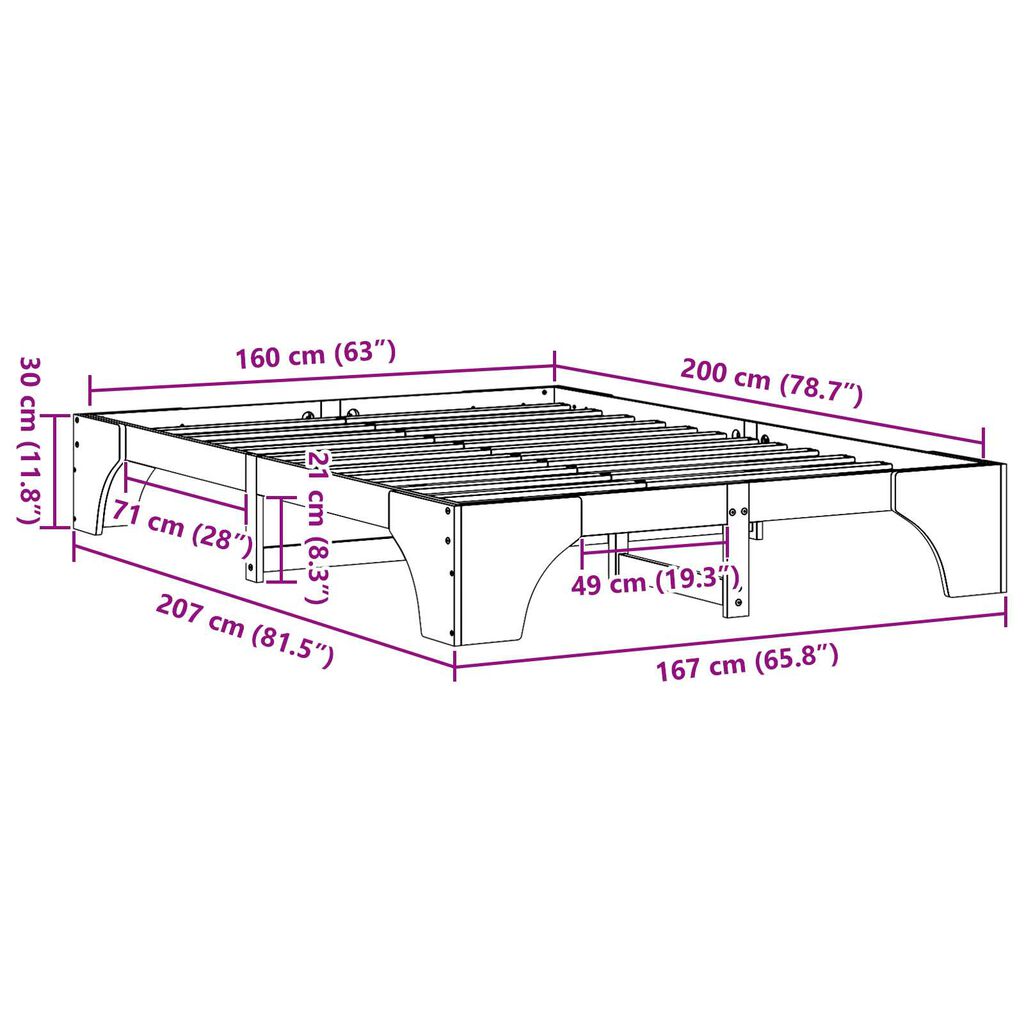 vidaXL Κρεβάτι Καφέ Ξύλο 160 x 200 cm Ανθεκτικό Μινιμαλιστικό Κρεβάτι