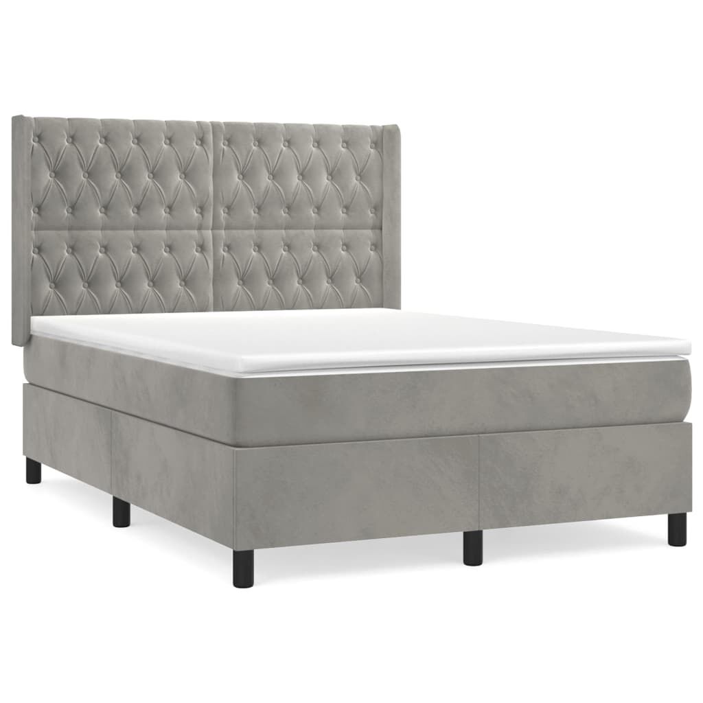 vidaXL Κρεβάτι Boxspring με Στρώμα Ανοιχτό Γκρι 140x200 εκ. Βελούδινο