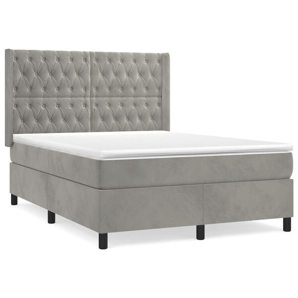 vidaXL Κρεβάτι Boxspring με Στρώμα Ανοιχτό Γκρι 140x200 εκ. Βελούδινο
