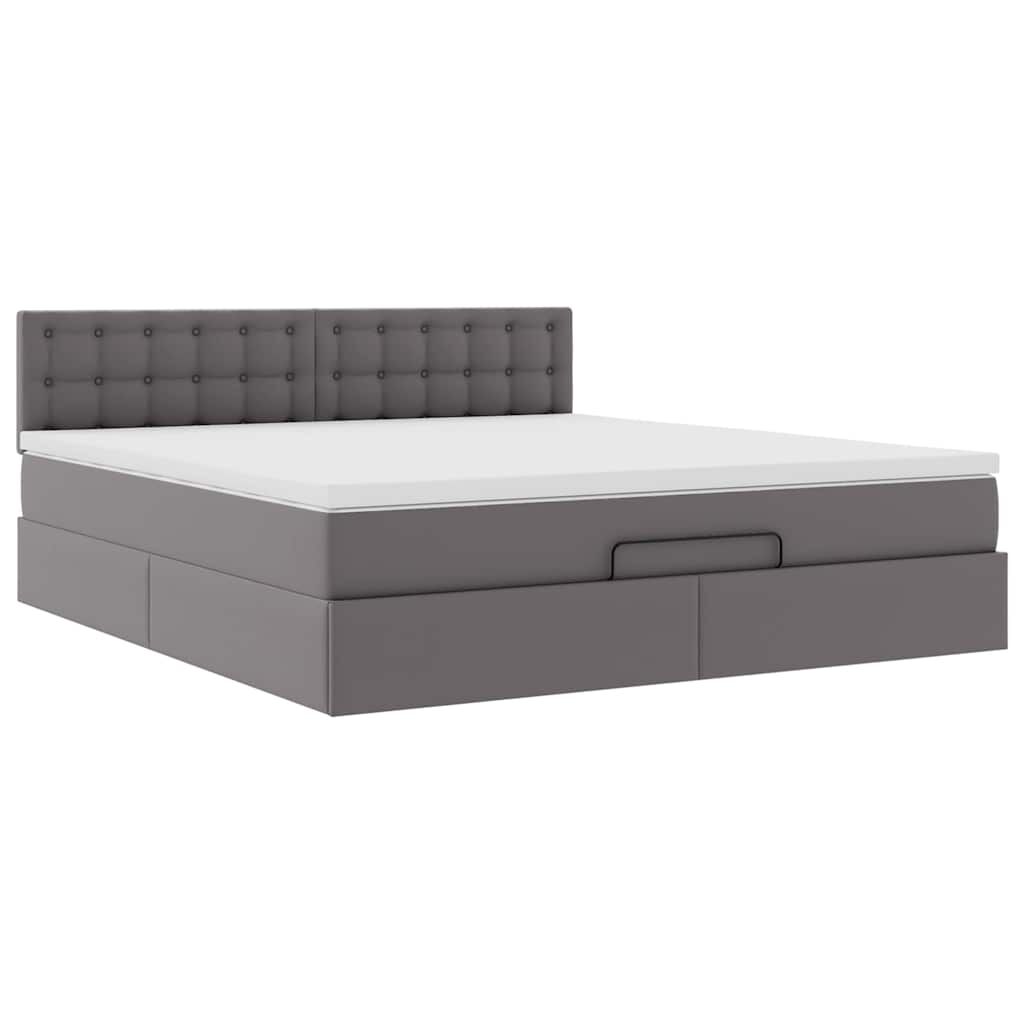 vidaXL Οθωμανικό κρεβάτι με στρώματα & LEDs Γκρι Faux Leather