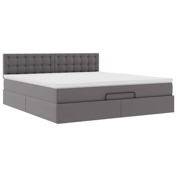 vidaXL Οθωμανικό κρεβάτι με στρώματα & LEDs Γκρι Faux Leather