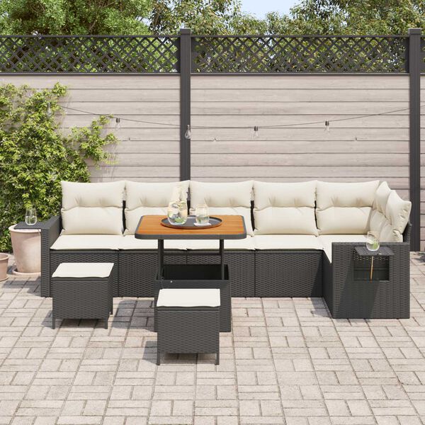 vidaXL Σετ Καναπέ Κήπου Ρυθμιζόμενο ύψος 9 pcs Μαύρο συνθετικό ρατάν