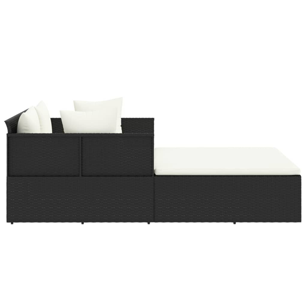vidaXL Ξαπλώστρα Μαύρη 182 x 118 x 63 εκ. Συνθετικό Ρατάν με Μαξιλάρια
