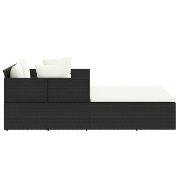 vidaXL Ξαπλώστρα Μαύρη 182 x 118 x 63 εκ. Συνθετικό Ρατάν με Μαξιλάρια