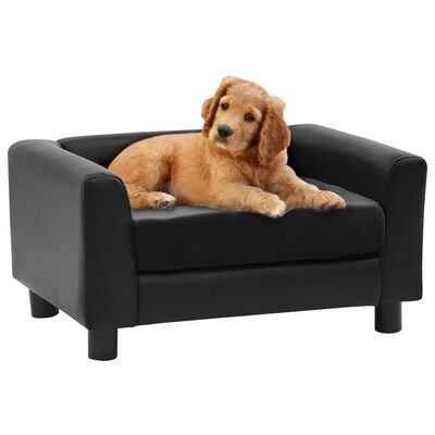 vidaXL Καναπές-Κρεβάτι Σκύλου Μαύρο 60x43x30 εκ. Βελουτέ/Συνθετ. Δέρμα