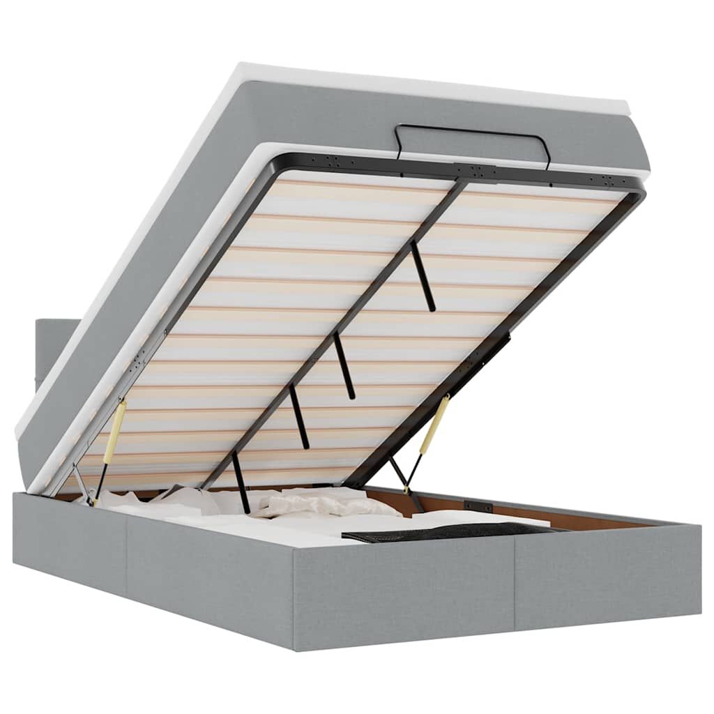 vidaXL Οθωμανικό κρεβάτι με στρώμα & LEDs Ανοιχτό γκρι Ύφασμα