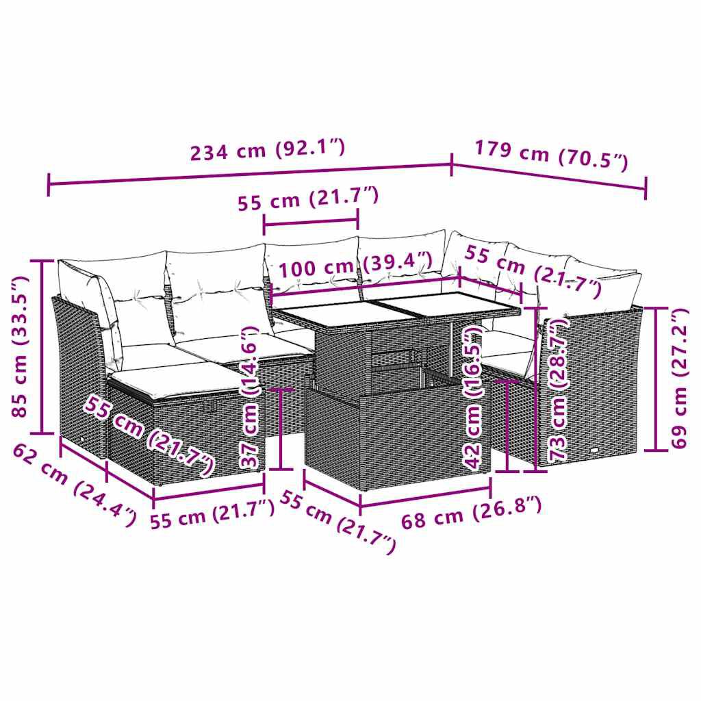 vidaXL Σαλόνι Κήπου Σετ 8 τεμ. Μπεζ Συνθετικό Ρατάν με Μαξιλάρια