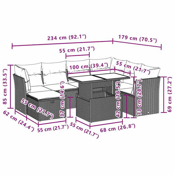 vidaXL Σαλόνι Κήπου Σετ 8 τεμ. Μπεζ Συνθετικό Ρατάν με Μαξιλάρια
