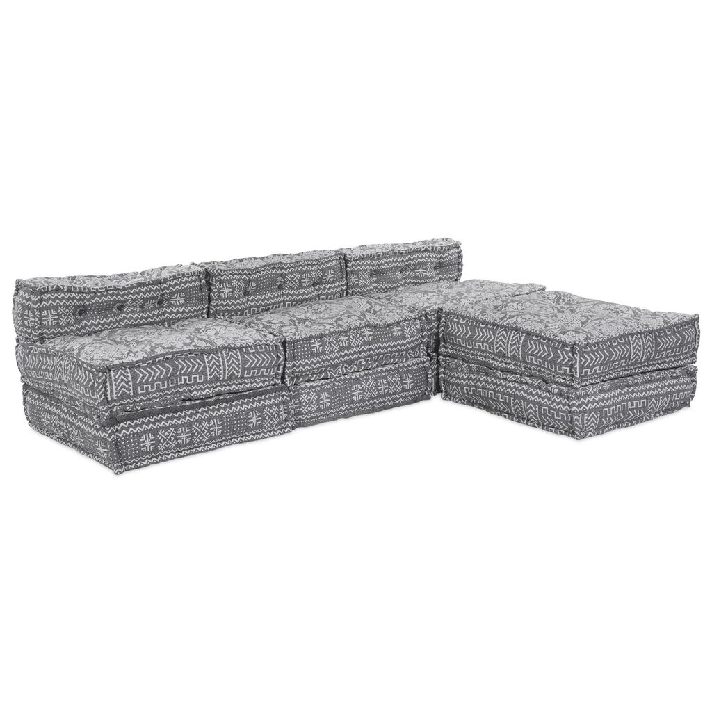 vidaXL Καναπές Με 4 Θέσεις Modular Pouffe, Μετατρέψιμος, Ανοιχτό Γκρι Υφάσμα