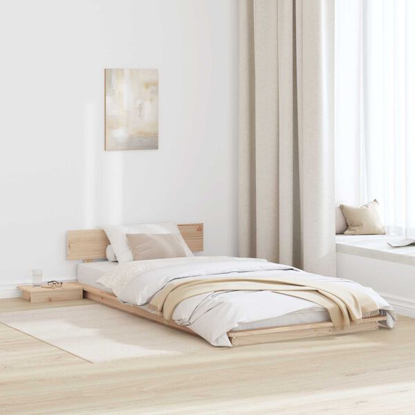 vidaXL Πλαίσιο Δαπέδου Κρεβατιού με Κομοδίνα 75x190 εκ Μασίφ Ξύλο