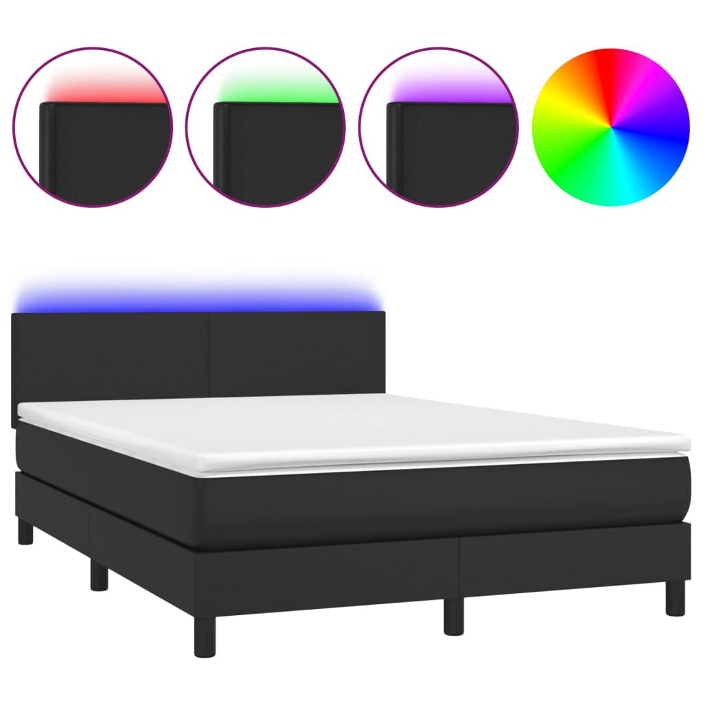 vidaXL Κρεβάτι Boxspring με Στρώμα & LED Μαύρο 140x200 εκ. Συνθ. Δέρμα
