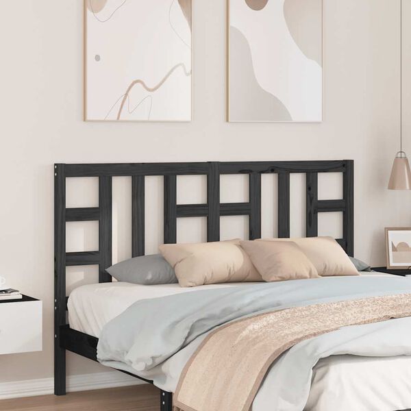vidaXL Κεφαλάρι Κρεβατιού Μαύρο 146 x 4 x 100 εκ. Μασίφ Ξύλο Πεύκου