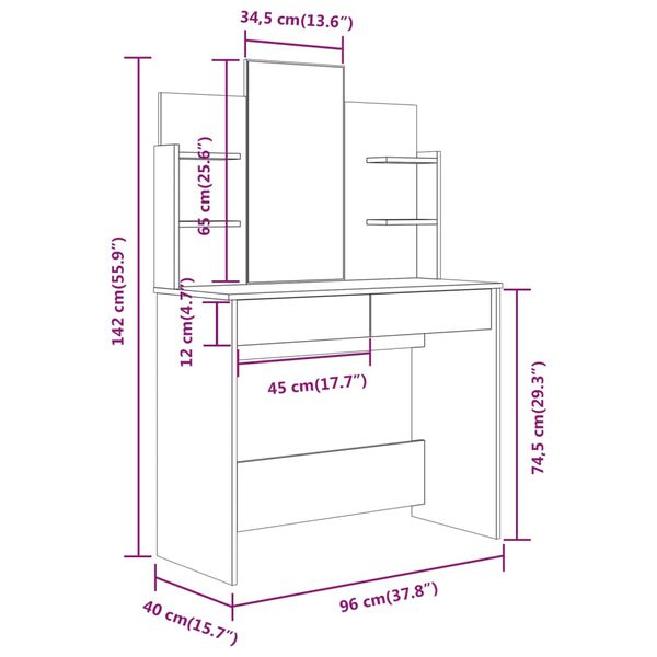 vidaXL Μπουντουάρ Σετ Μαύρο 96 x 40 x 142 εκ.