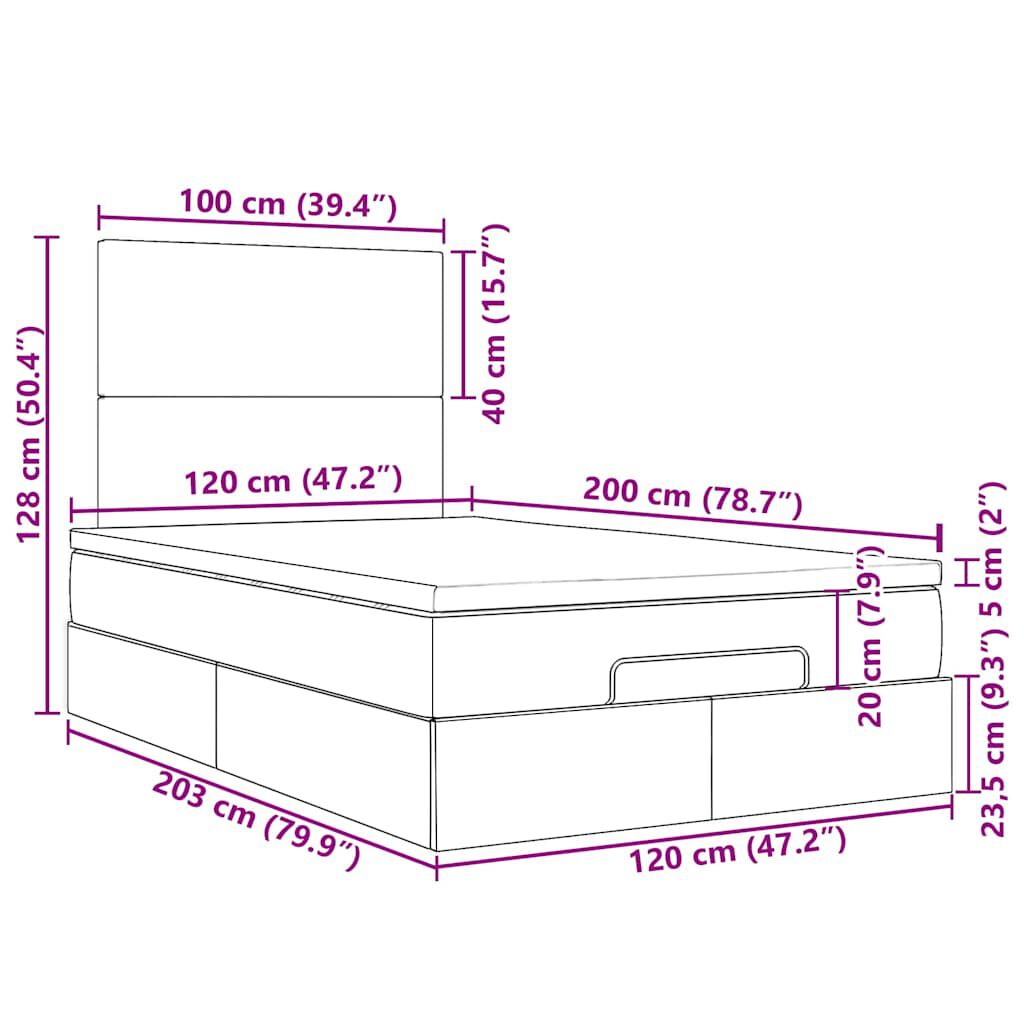 vidaXL Οθωμανικό κρεβάτι με στρώμα & LEDs Μαύρο 120x200 cm Ύφασμα