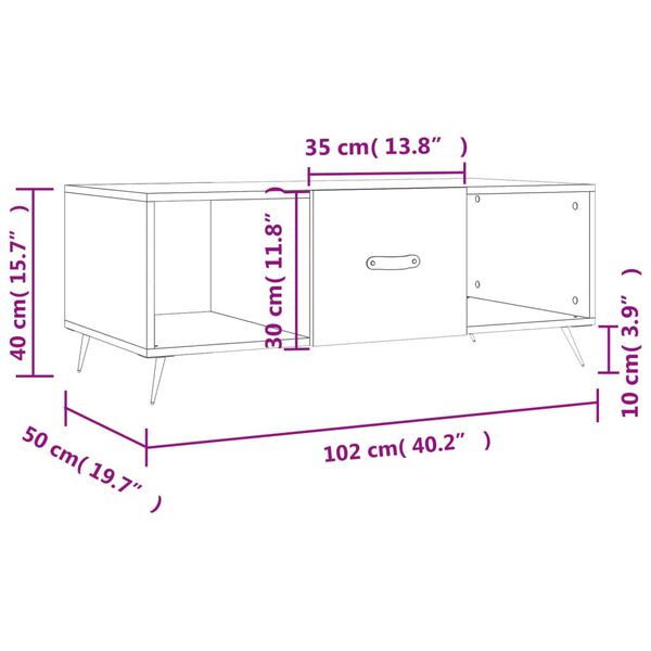 vidaXL Τραπεζάκι Σαλονιού Sonoma Δρυς 102x50x40 εκ. από Επεξεργ. Ξύλο