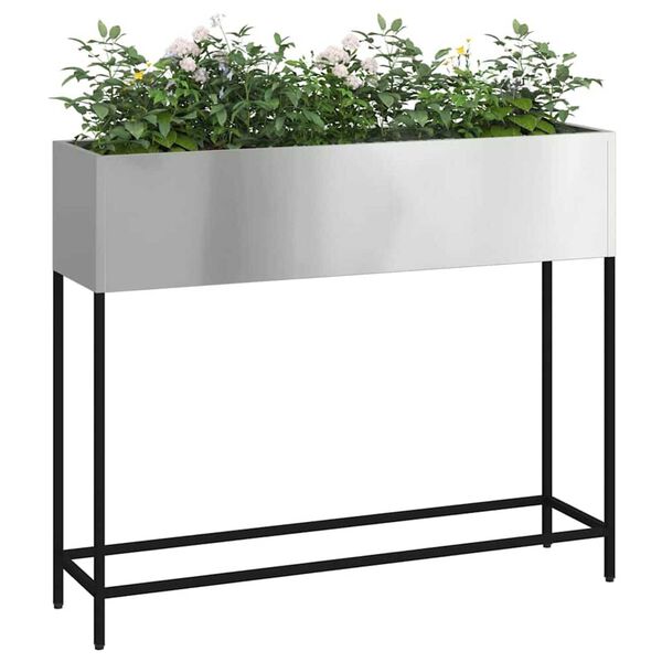 vidaXL Υψωμένη Γλάστρα Κήπου Ασημί 100 x 26 x 82 εκ