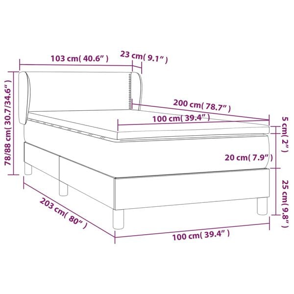 vidaXL Κρεβάτι Boxspring με Στρώμα Μαύρο 100x200εκ.από Συνθετικό Δέρμα