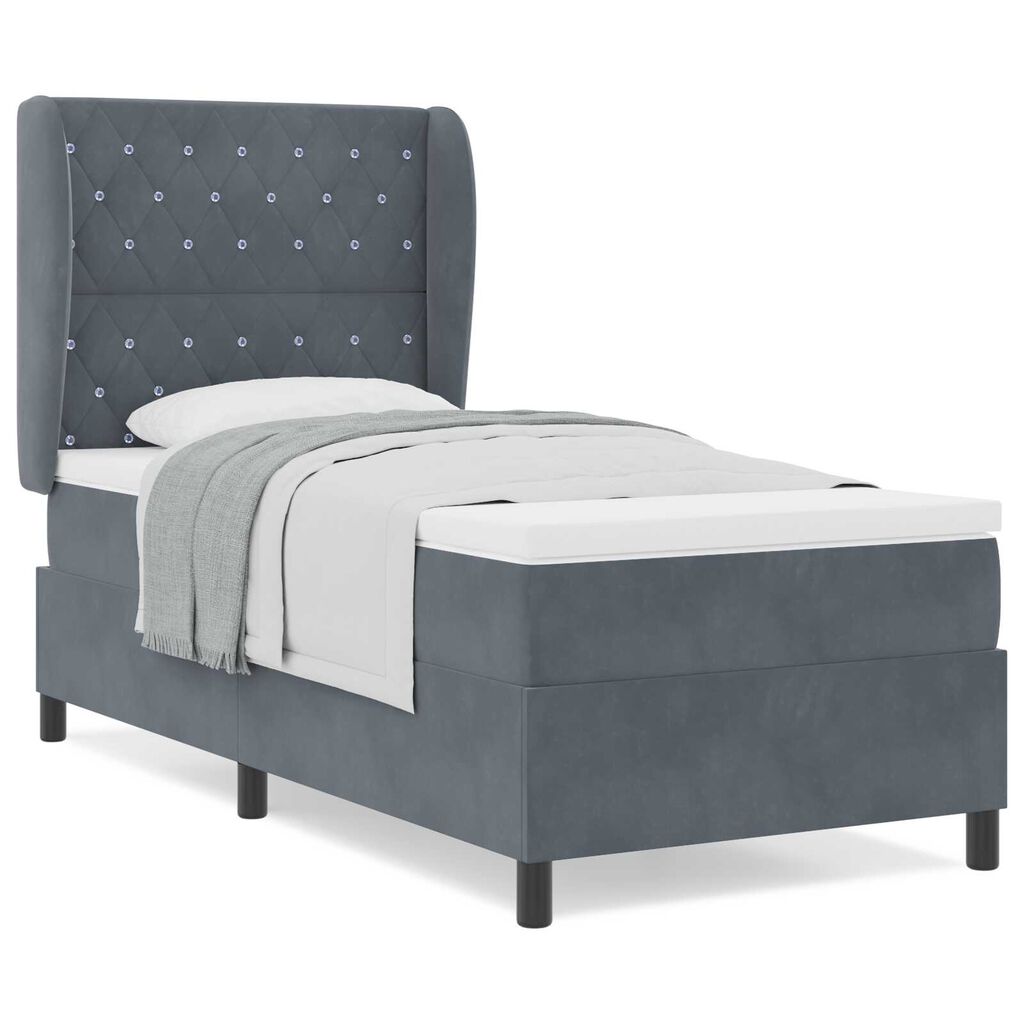 vidaXL Κρεβάτι Box Spring με Στρώμα Σκοτεινό Γκρι 90x190 εκ Βελούδο