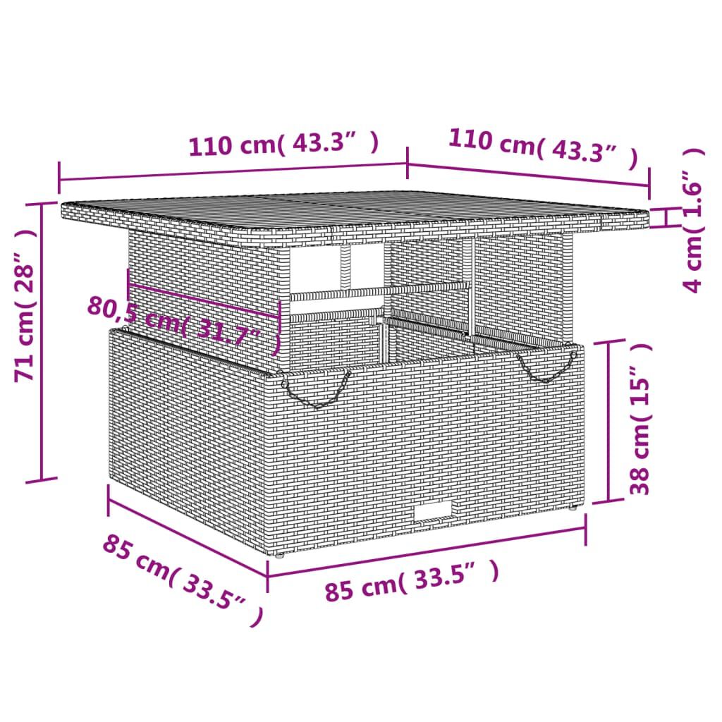 vidaXL Τραπέζι Κήπου Μαύρο 110x110x71 εκ. Συνθετικό Ρατάν/Ξύλο Ακακίας