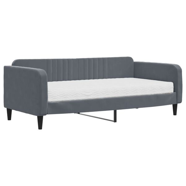 vidaXL Κρεβάτι ημέρας με στρώμα σκούρο γκρι 90x190 cm Βελούδο