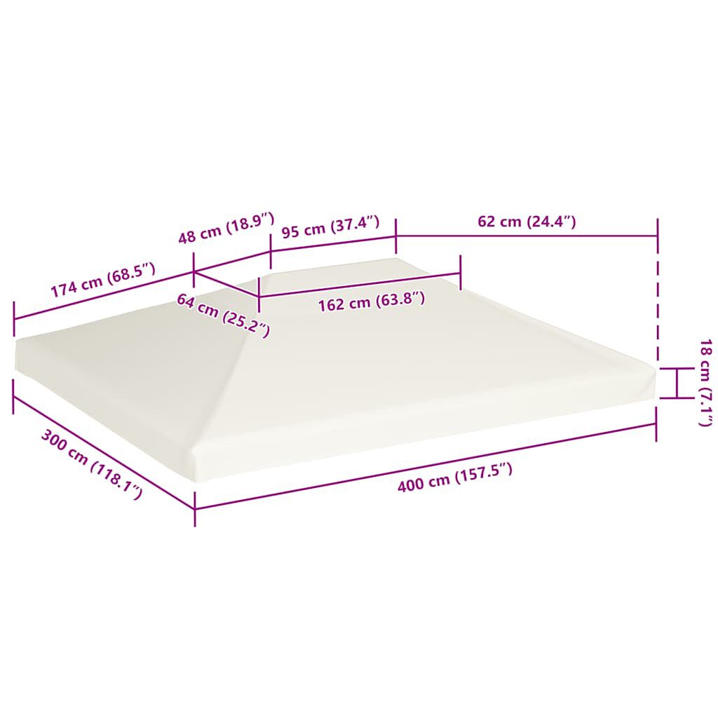 vidaXL Κάλυμμα για Κιόσκι Λευκό Κρεμ 4 x 3 μ. 310 γρ./μ²