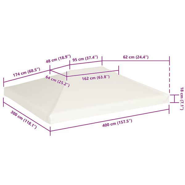 vidaXL Κάλυμμα για Κιόσκι Λευκό Κρεμ 4 x 3 μ. 310 γρ./μ²