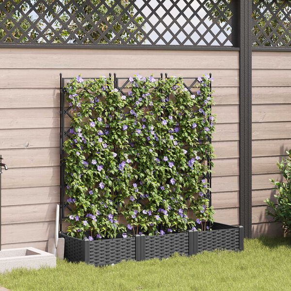 vidaXL Γλάστρα Κήπου με Πλέγμα 3 τεμ Μαύρη 120x40x125.5 εκ.
