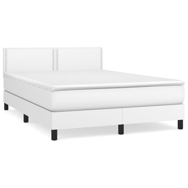 vidaXL Κρεβάτι Boxspring με Στρώμα Λευκό 140x190εκ.από Συνθετικό Δέρμα
