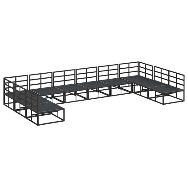 vidaXL Σετ Καναπέ Κήπου με μαξιλάρι 10 pcs Μαύρο Αλουμίνιο