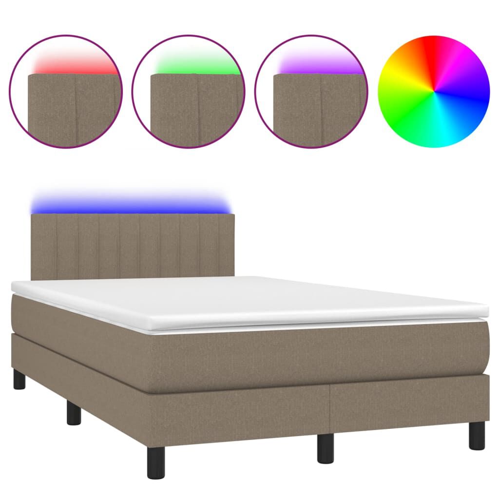 vidaXL Κρεβάτι Boxspring με Στρώμα & LED Taupe 120x200 εκ. Υφασμάτινο