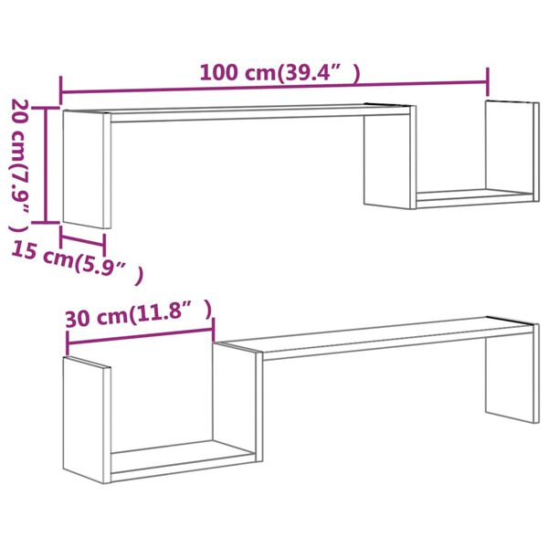 vidaXL Ράφια Τοίχου 2 τεμ. Γκρι Sonoma 100x15x20 εκ. από Επεξεργ. Ξύλο
