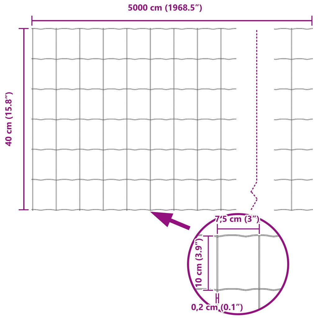 vidaXL Euro Fence με 13 Φλάντζες 0.4x50 μ Γαλβανισμένο Ατσάλι
